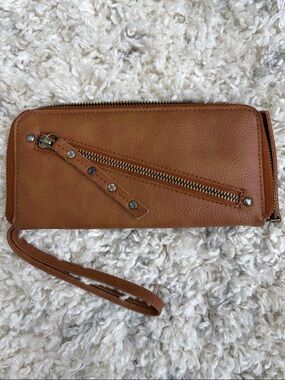 Free People Cognac Brown Zip-Around Card Wallet